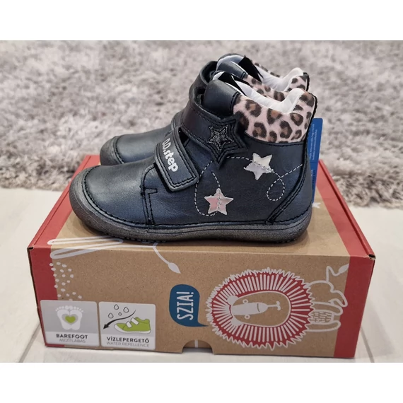 D.D.Step fekete leopárd mintás "Barefoot" magasszárú bőrcipő 26, 29, 30 és 31 méretekben