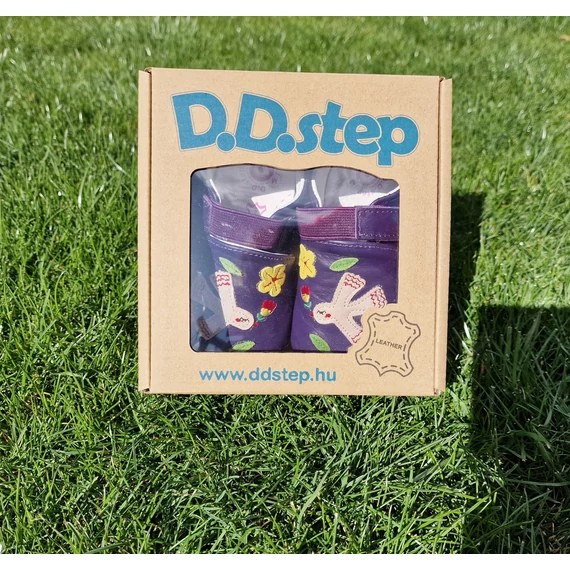 D.D.step sötétlila kismadaras puhatalpú bőr szoba/kocsicipő S, M és L méretekben